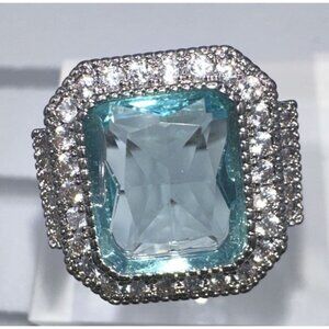 Aquamarine Cubic Zirconia & White Crystal Statement Ring